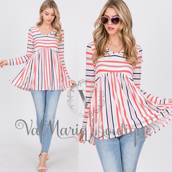 ValMarie Tops - Bright striped babydoll tunic
